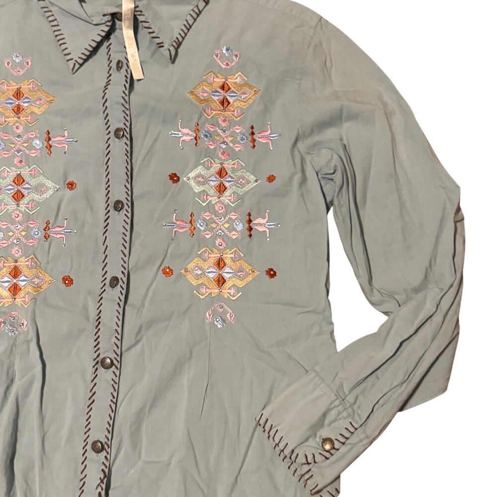 MARTINI RANCH Embroidered Western Button Front Shirt Blue Large  Southwestern - Picture 5 of 8